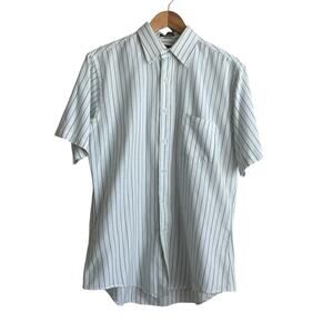 Surrey Mens Shirt S Green Striped Cotton Button Up‎ Casual Preppy Office Travel